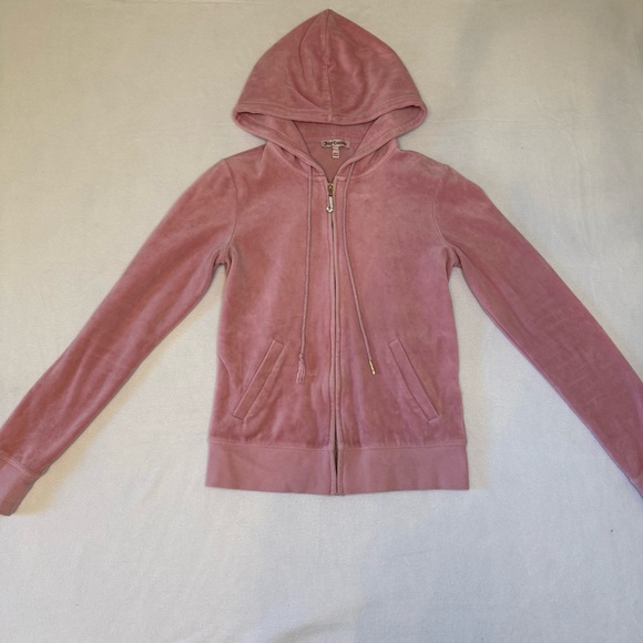Juicy Couture Tops - Juicy Couture Pink Velour Zip Up Hoodie Women’s Small Rhinestone “J” Zipper Y2K‎